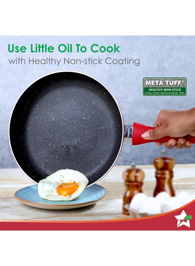 Wonderchef Milano Non-stick Cookware 4 Pc Set | Dosa Tawa, Fry Pan, Kadhai for cutlets, curries, dosas | PFOA Free | Virgin Aluminium | Energy Efficient | Dishwasher Safe | 2-year Warranty | Red&Black - Image 4