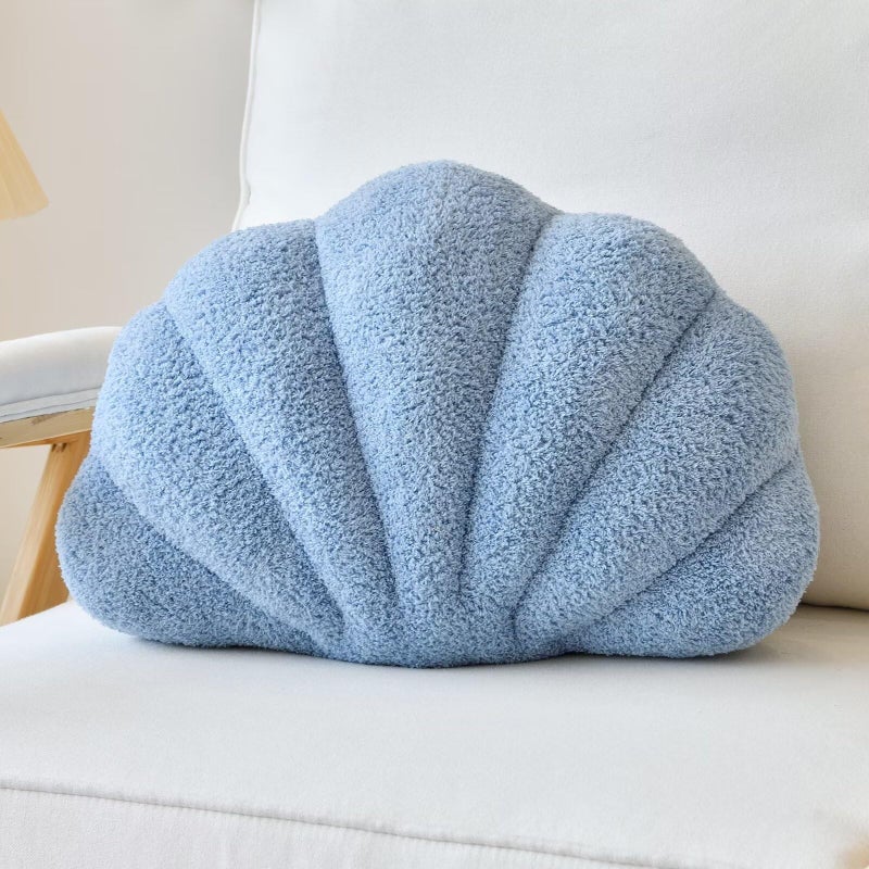 Lfsaaj Dusty Blue Seashell Throw Pillows, Shell Shaped Throw Pillows, 13 Inch Soft Home Decorative Pillow Plush Cushion for Bed Couch Living Sofa Room Decor Accent Throw Pillow - Image 1