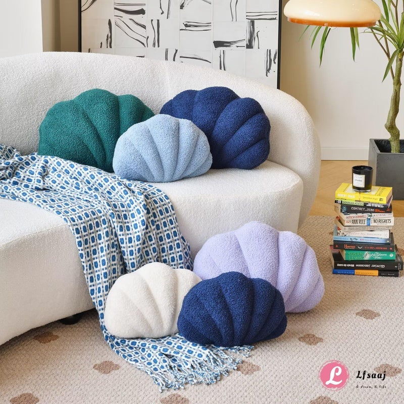 Lfsaaj Dusty Blue Seashell Throw Pillows, Shell Shaped Throw Pillows, 13 Inch Soft Home Decorative Pillow Plush Cushion for Bed Couch Living Sofa Room Decor Accent Throw Pillow - Image 4