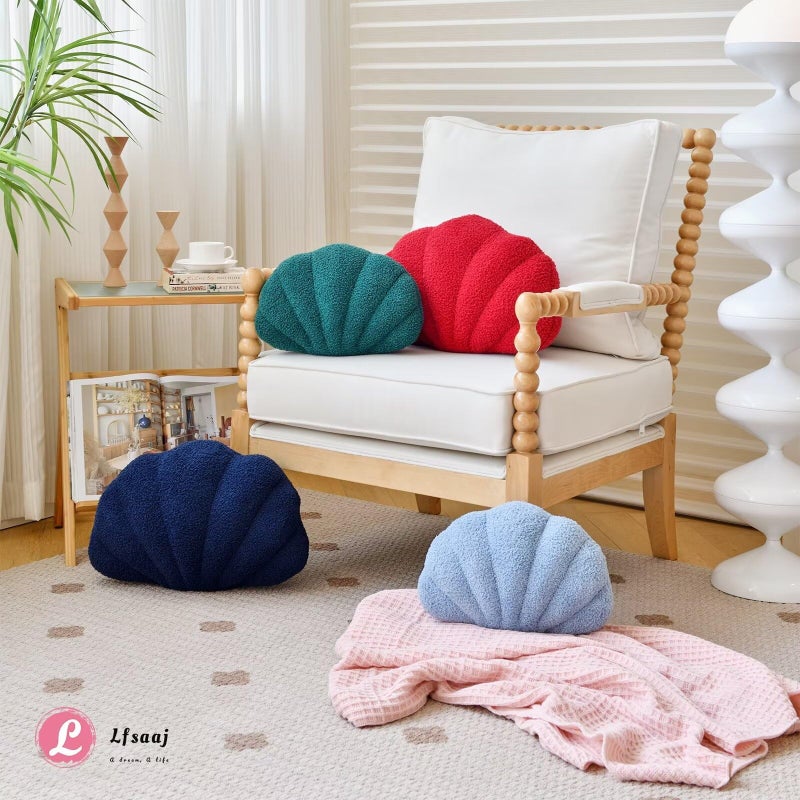 Lfsaaj Dusty Blue Seashell Throw Pillows, Shell Shaped Throw Pillows, 13 Inch Soft Home Decorative Pillow Plush Cushion for Bed Couch Living Sofa Room Decor Accent Throw Pillow - Image 5
