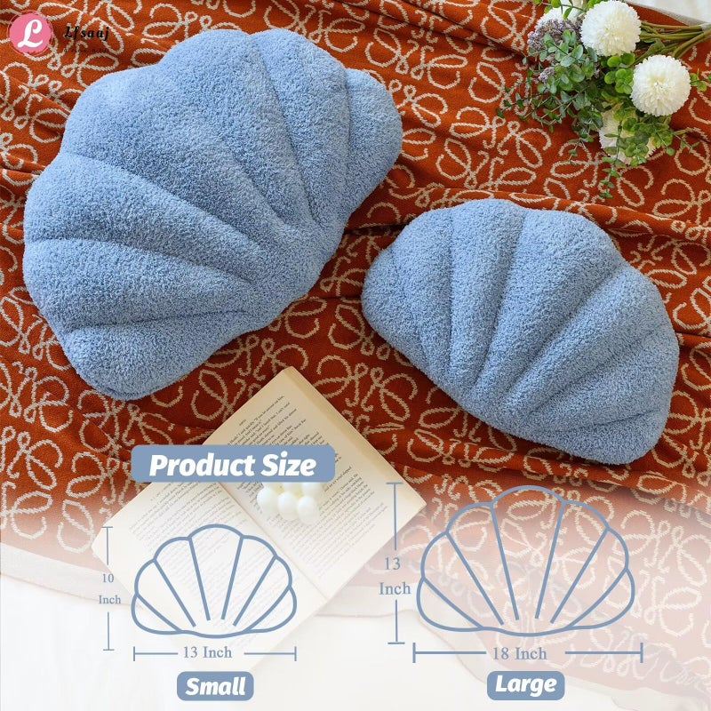 Lfsaaj Dusty Blue Seashell Throw Pillows, Shell Shaped Throw Pillows, 13 Inch Soft Home Decorative Pillow Plush Cushion for Bed Couch Living Sofa Room Decor Accent Throw Pillow - Image 3