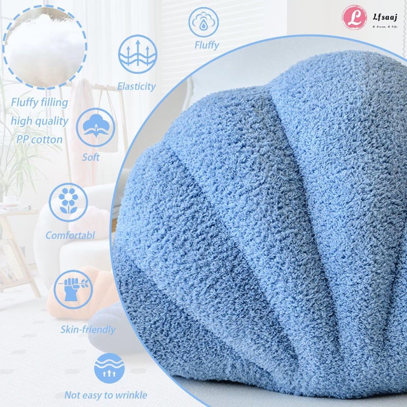 Lfsaaj Dusty Blue Seashell Throw Pillows, Shell Shaped Throw Pillows, 13 Inch Soft Home Decorative Pillow Plush Cushion for Bed Couch Living Sofa Room Decor Accent Throw Pillow - Image 2
