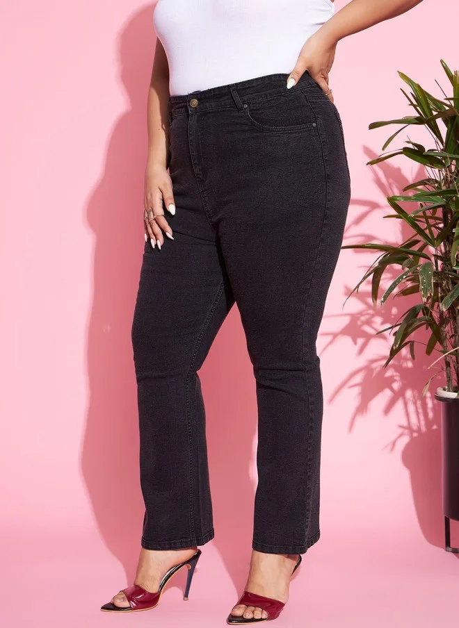 ساسافراس Black Bootcut High-Rise Stretchable Jeans for Women