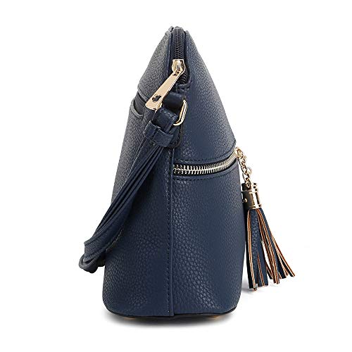 SG SUGU Lunar Lightweight Medium Dome Crossbody Bag Shoulder Bag with Double Tassels | Zipper Pocket | Adjustable Strap|Navy - Image 3
