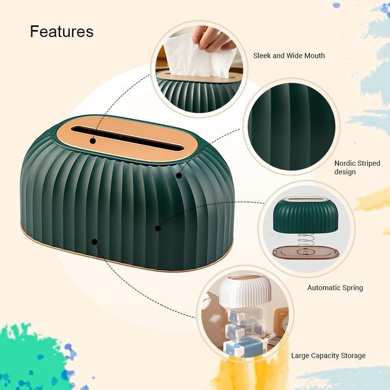 Hidak Striped Tissue Box Holder Desktop Tissue Box Toilet Paper Holder Table Napkin Holder Car Tissue Paper Dispenser for Home Kitchen Bedroom Bathroom Office - Image 5