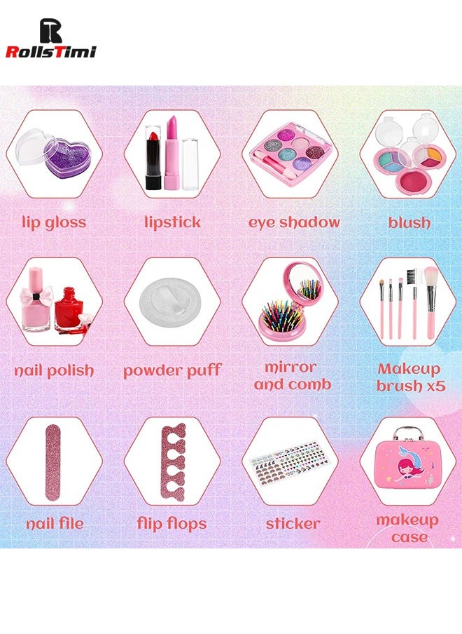 zyra toys - Girls Makeup Kit Real Kids MakeUp Set Cosmetics Play Set Washable Safe with Carry Case Party Game - Image 1