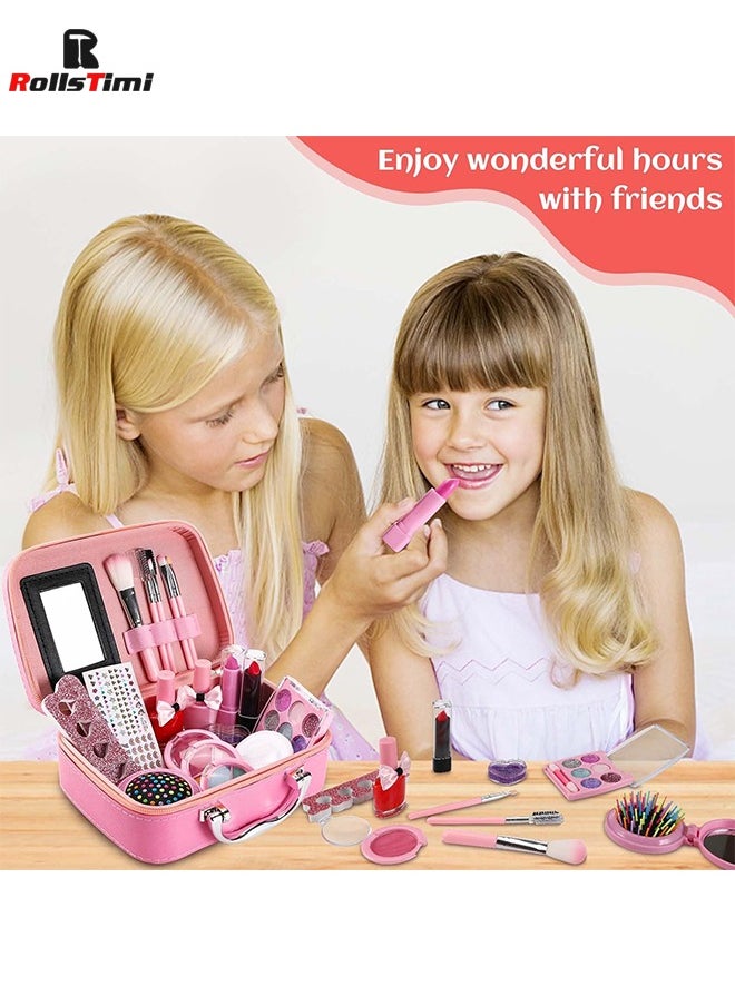zyra toys - Girls Makeup Kit Real Kids MakeUp Set Cosmetics Play Set Washable Safe with Carry Case Party Game - Image 1