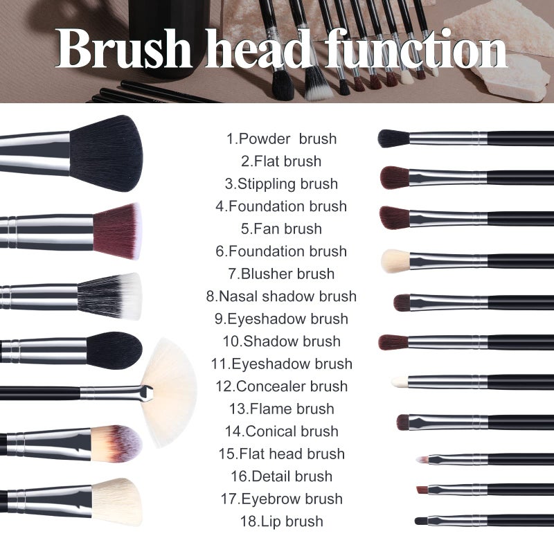 BS Mall Makeup Brushes BS-MALL Premium Synthetic Foundation Powder Concealers Eye Shadows Makeup 18 Pcs Brush Set, Black Color with Case - Image 2