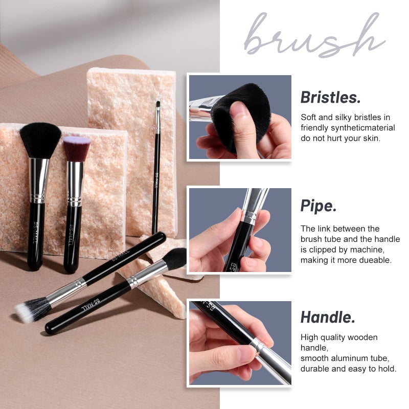 BS Mall Makeup Brushes BS-MALL Premium Synthetic Foundation Powder Concealers Eye Shadows Makeup 18 Pcs Brush Set, Black Color with Case - Image 3