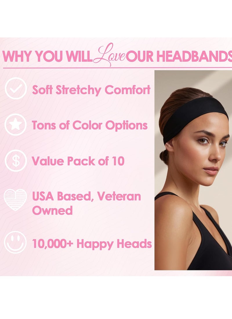 VIUAUAX 10 Pack Stretch Headbands Non-Slip Head Wraps Great for Sports, Yoga, Pilates, Running, Gym, Workouts, Baseball, Casual Wear  - Image 2