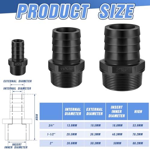 Innconee 2 Pieces Pool PVC Fitting Tube Fitting Adapter Barbed Hose Fittings Barbed x NPT Male for Industrial Tube Portable Water Garden Kitchen Hose Swimming Pool Pump(1-1/2",Black,2 Pcs) - Image 3