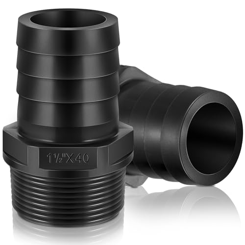 Innconee 2 Pieces Pool PVC Fitting Tube Fitting Adapter Barbed Hose Fittings Barbed x NPT Male for Industrial Tube Portable Water Garden Kitchen Hose Swimming Pool Pump(1-1/2",Black,2 Pcs) - Image 1