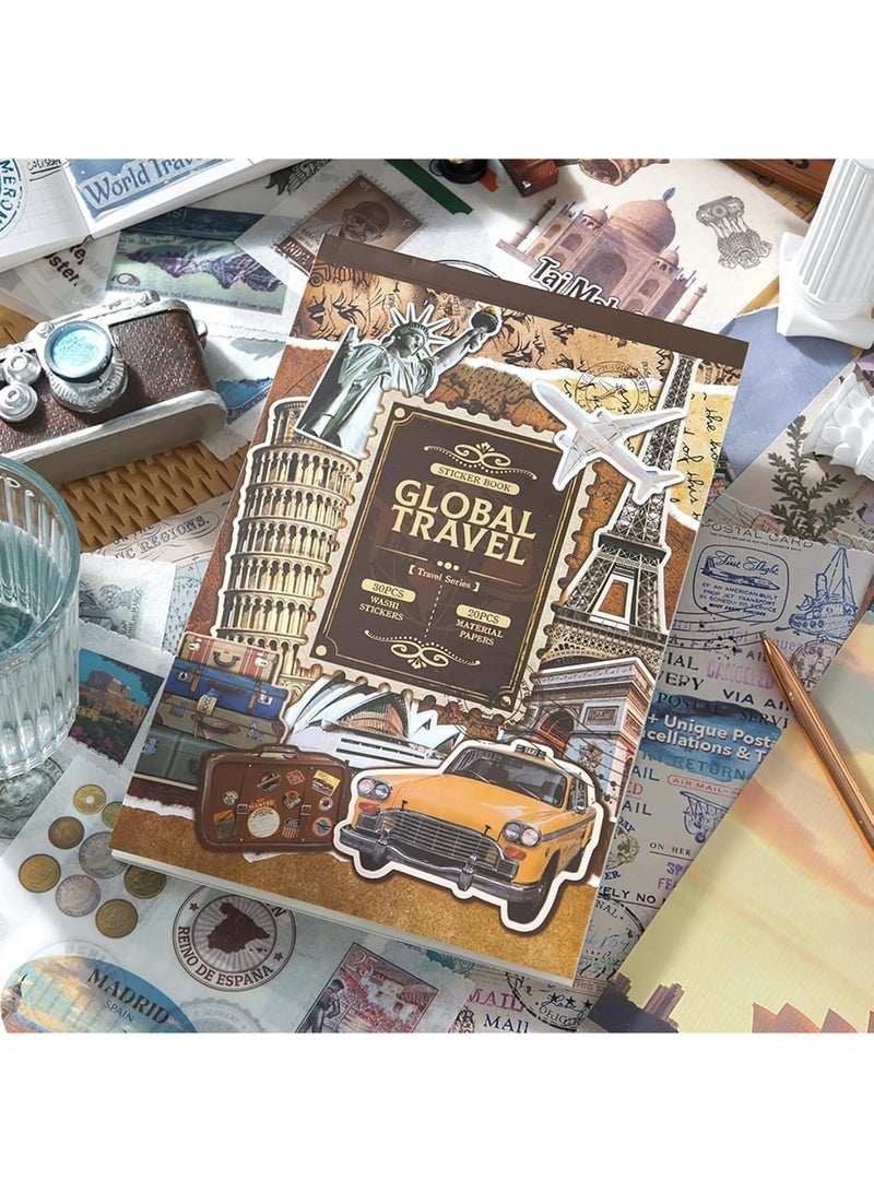 SYOSI Travel Scrapbook Kit, Aesthetic Travel Sticker Pack, Pre-Cut Washi Tape Stickers & 20 Decorative Papers for Journaling, World-Themed Ephemera for Notebook, Albums, Phone Case & DIY Cards (300-Piece) - Image 5
