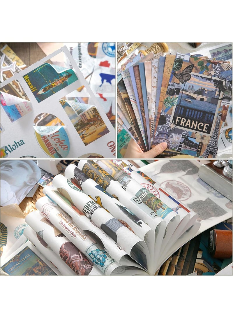 SYOSI Travel Scrapbook Kit, Aesthetic Travel Sticker Pack, Pre-Cut Washi Tape Stickers & 20 Decorative Papers for Journaling, World-Themed Ephemera for Notebook, Albums, Phone Case & DIY Cards (300-Piece) - Image 4