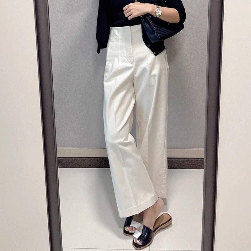 Pear-Shaped Figure Hip-Covering White High-Waist Harlan Pants Chic Beautiful All-Match Casual Wide-Leg Pants - Image 4