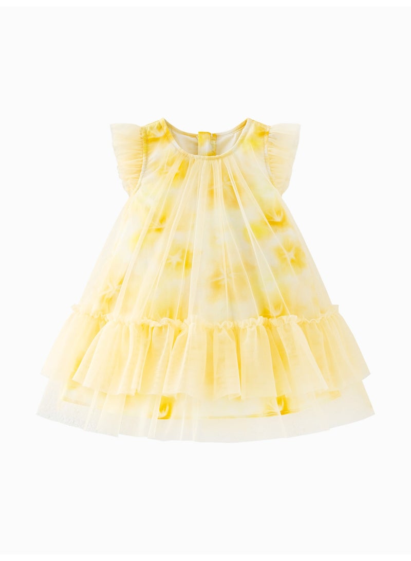 mini bala Girls Delightful Flutter Sleeve Dress, Soft Breathable Tulle Fabric, Ruffled Trims, Tiered Skirt Design, Round Neckline, Perfect for Beach Trips, Picnics and Summer Outings Children's Dress - Image 4