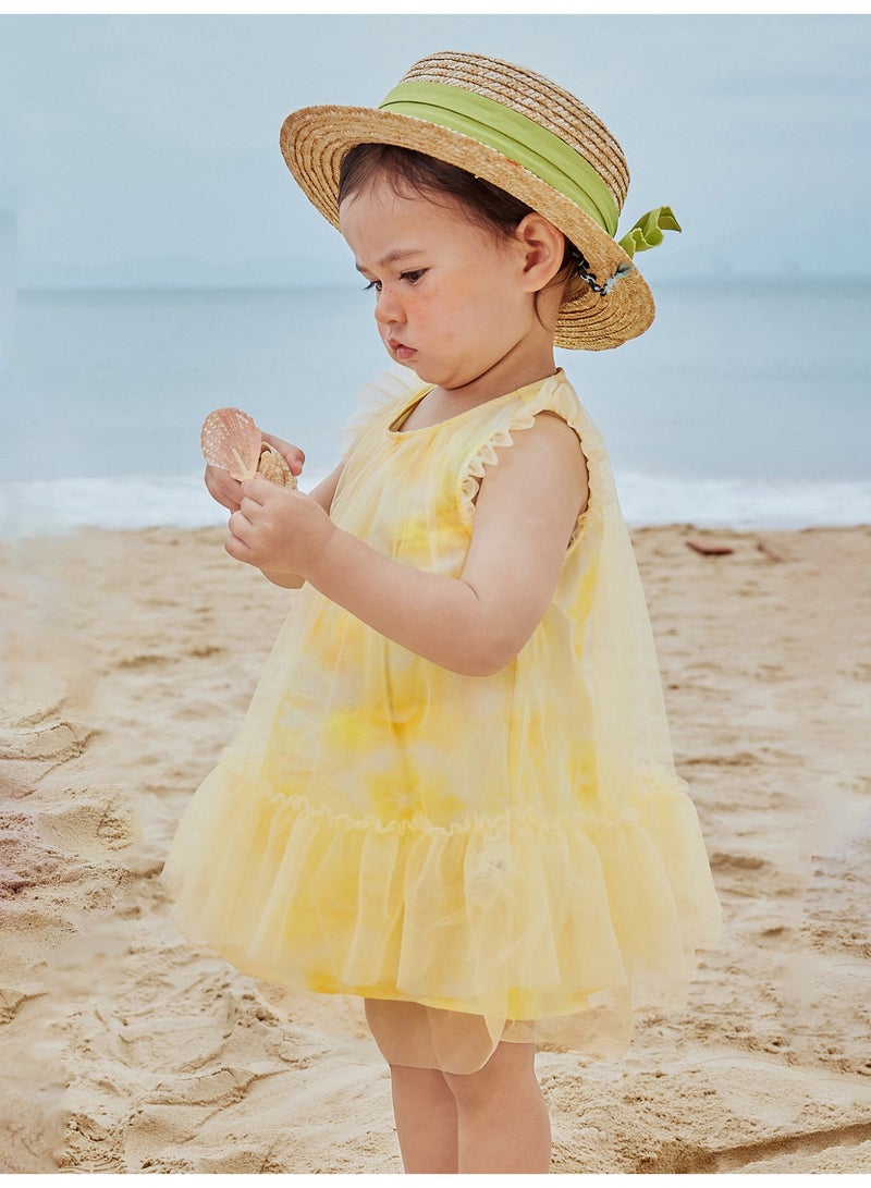 mini bala Girls Delightful Flutter Sleeve Dress, Soft Breathable Tulle Fabric, Ruffled Trims, Tiered Skirt Design, Round Neckline, Perfect for Beach Trips, Picnics and Summer Outings Children's Dress - Image 2