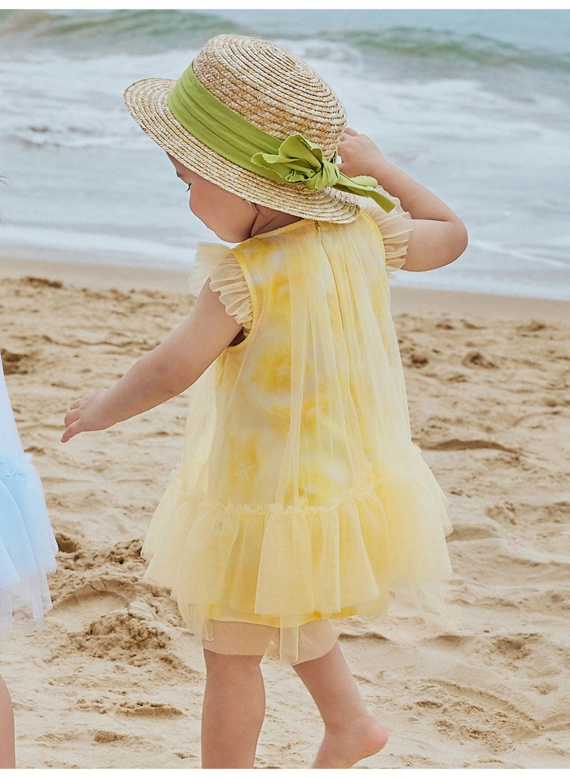 mini bala Girls Delightful Flutter Sleeve Dress, Soft Breathable Tulle Fabric, Ruffled Trims, Tiered Skirt Design, Round Neckline, Perfect for Beach Trips, Picnics and Summer Outings Children's Dress - Image 3