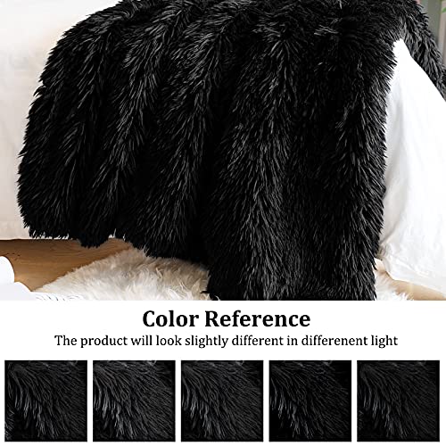 JONIYEAR Decorative Soft 2.8" Long Pile Fluffy Faux Fur Throw Blanket 50" x 60", Solid Luxury Fuzzy Plush Blanket for Couch Sofa Bed, Accent Cozy Shaggy Lightweight Blankets for Pet,Thick,Warm, Black - Image 2