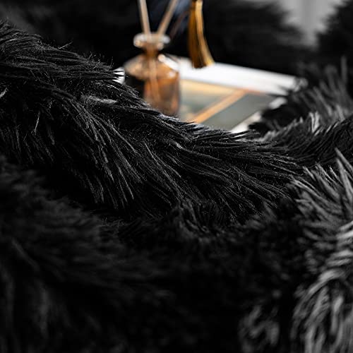 JONIYEAR Decorative Soft 2.8" Long Pile Fluffy Faux Fur Throw Blanket 50" x 60", Solid Luxury Fuzzy Plush Blanket for Couch Sofa Bed, Accent Cozy Shaggy Lightweight Blankets for Pet,Thick,Warm, Black - Image 3