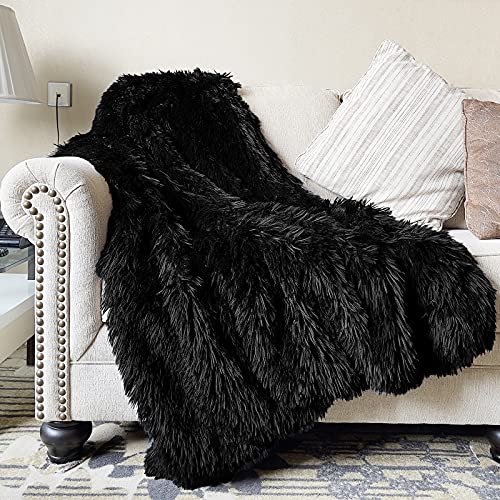 JONIYEAR Decorative Soft 2.8" Long Pile Fluffy Faux Fur Throw Blanket 50" x 60", Solid Luxury Fuzzy Plush Blanket for Couch Sofa Bed, Accent Cozy Shaggy Lightweight Blankets for Pet,Thick,Warm, Black - Image 1