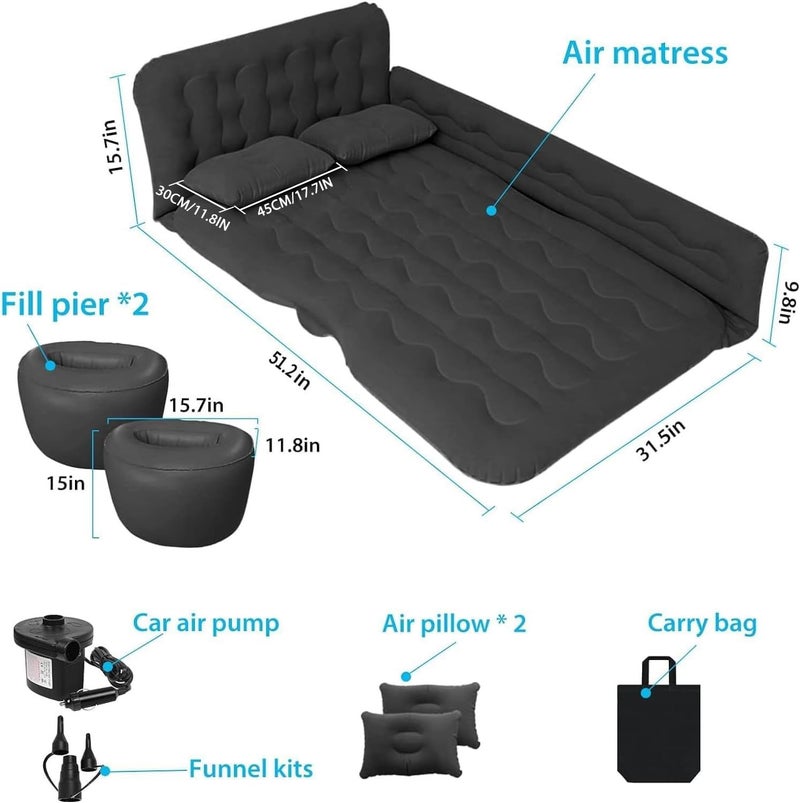 ISWEES Car Bed SUV Air Mattress, Car Air Mattress with Electric Pump, 2 Inflatable Pillows and 2 Footrests for Back Seat, Side Seat,Trunk Sleeping, Thickened Camping Bed - Black - Image 2