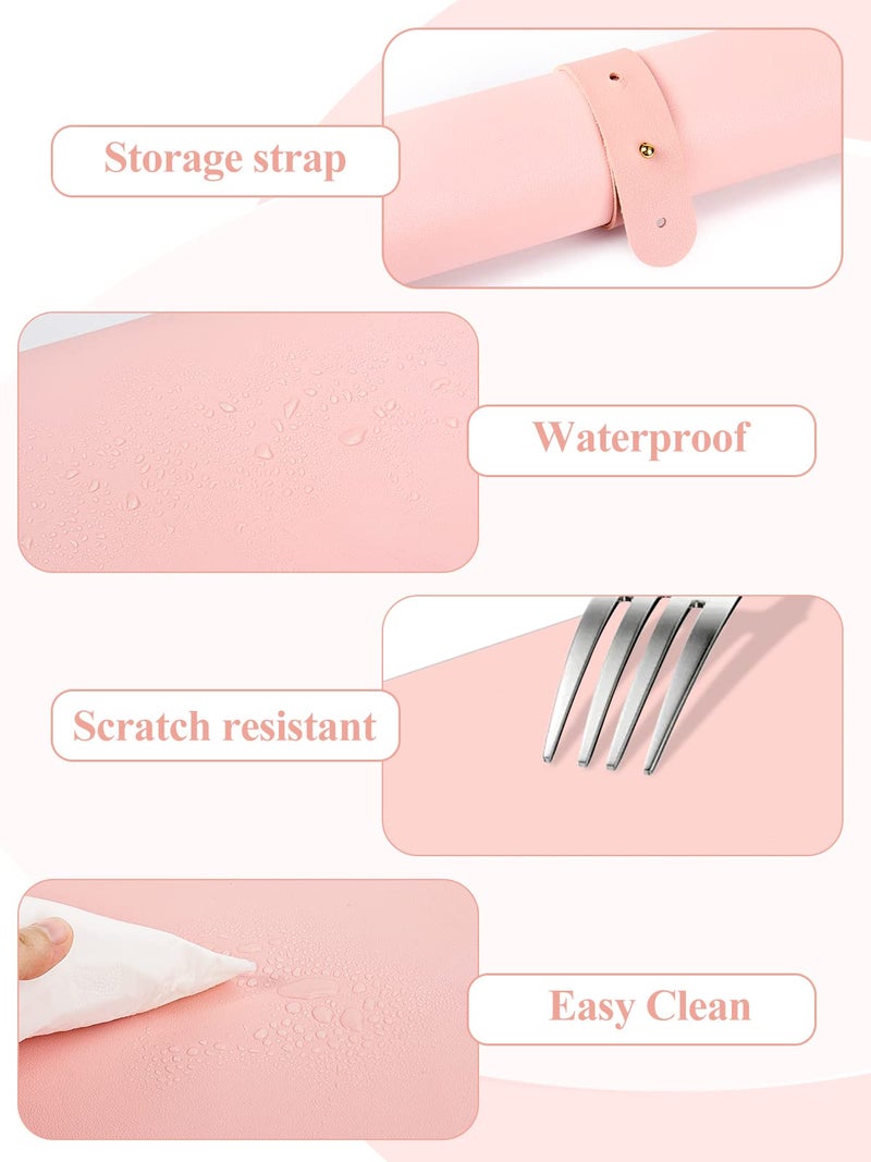 LIONVISON (MAT ONLY) Pink Nail Art Table Mat, Foldable Nail Art Hand Rest Pad for Nail Arm Rest Cushion, Soft Microfiber Leather Nail Mat, Manicure Pad Nail Table Pad Desk Mat for Nail Technician Salon Home - Image 3