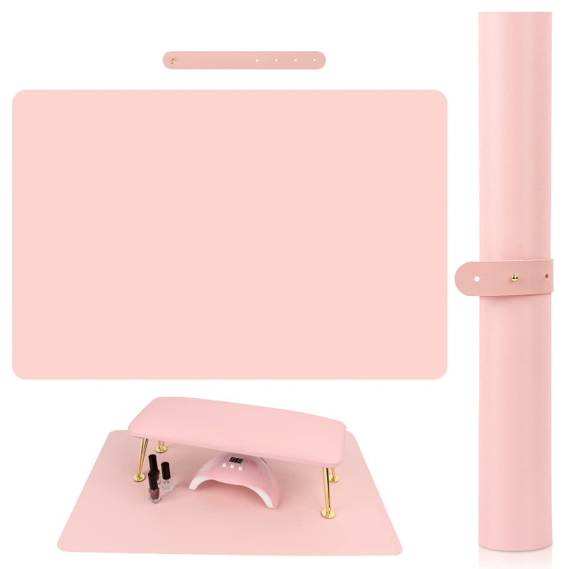 LIONVISON (MAT ONLY) Pink Nail Art Table Mat, Foldable Nail Art Hand Rest Pad for Nail Arm Rest Cushion, Soft Microfiber Leather Nail Mat, Manicure Pad Nail Table Pad Desk Mat for Nail Technician Salon Home - Image 1