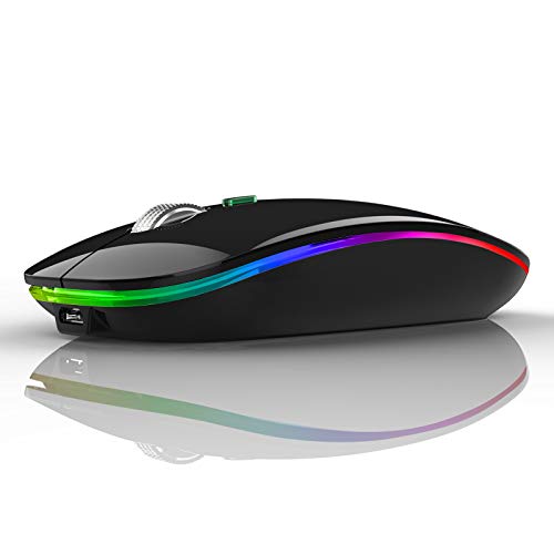 TENMOS Wireless Bluetooth Mouse, LED Slim (Bluetooth 5.1 + USB) 2.4GHz Rechargeable Silent Bluetooth Wireless Mouse with Type C Adapter for Laptop/MacBook/iPad OS 13 and Above (Black) - Image 1