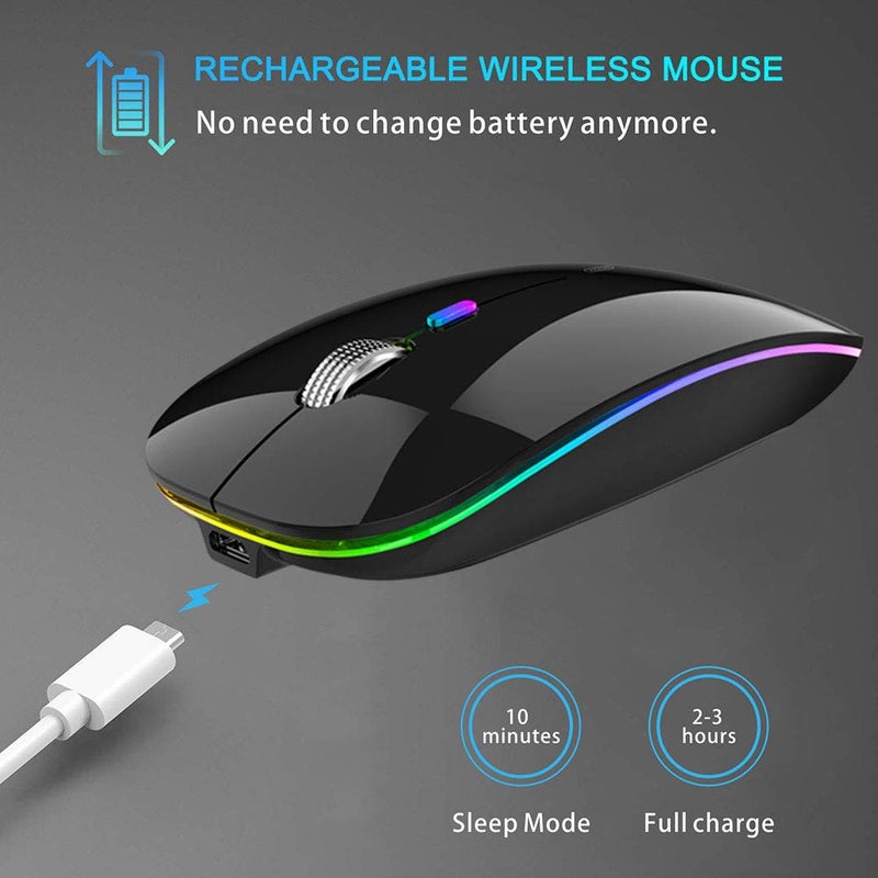 TENMOS Wireless Bluetooth Mouse, LED Slim (Bluetooth 5.1 + USB) 2.4GHz Rechargeable Silent Bluetooth Wireless Mouse with Type C Adapter for Laptop/MacBook/iPad OS 13 and Above (Black) - Image 5