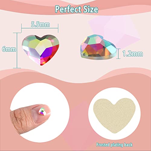 Allstarry 100pcs Flatback Rhinestones Heart-Shaped Irridescent Face Gems Eye Gemstones Nail Charms for Crafts AB Glass Crystals for Jewelry Making, Eye Makeup- 6mm - Image 2