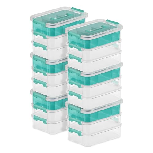 Sterilite 6 Pack Plastic Storage Box Container 3 Layer Stack and Carry ClearBlue