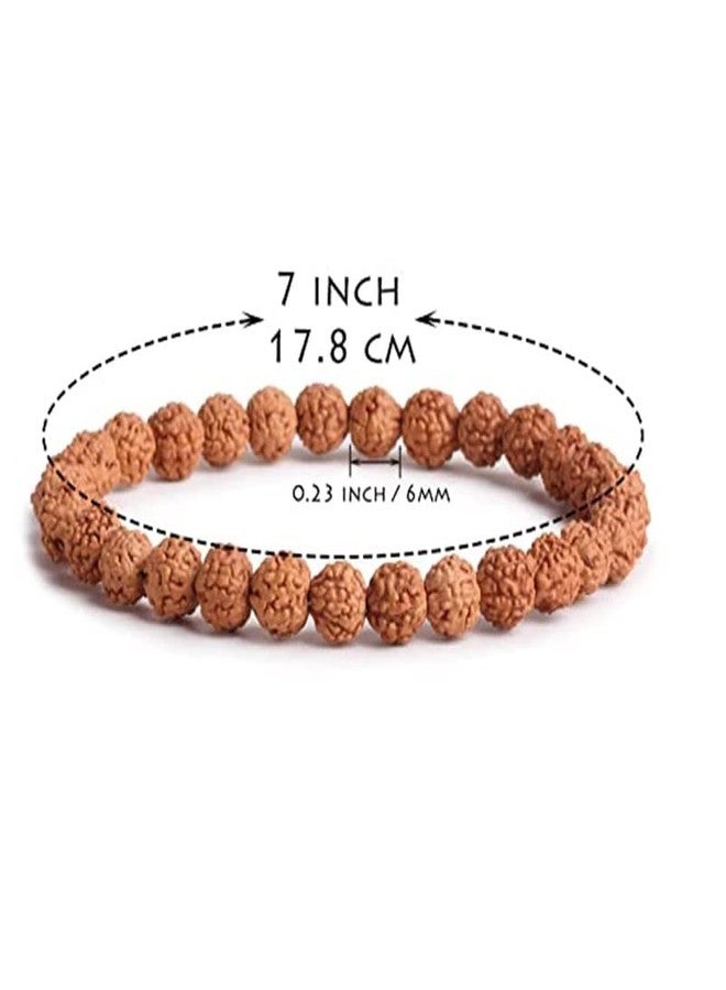 EDMIRIA Panchmukhi 5 Five Mukhi Rudraksha Round Beads Yoga Meditation Astrological Stretchable Bracelet for Men and Women (6mm Beads) - Image 2