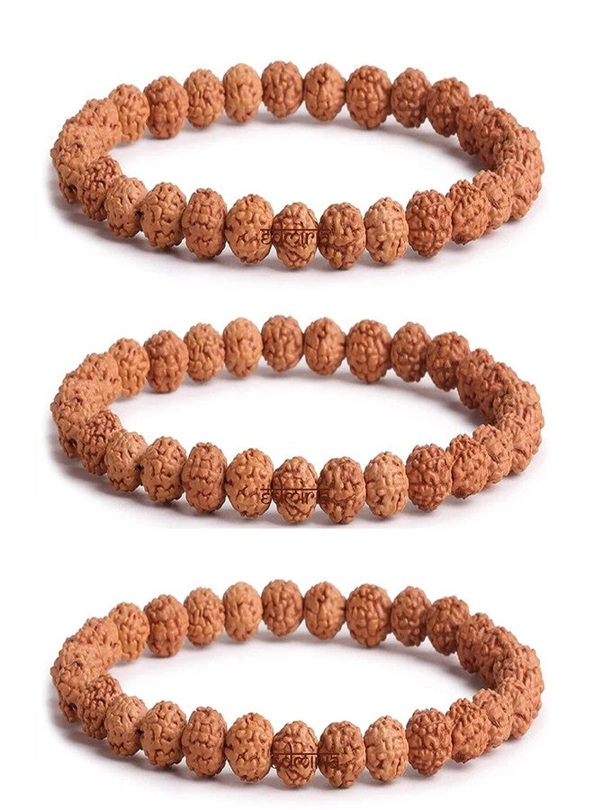 EDMIRIA Panchmukhi 5 Five Mukhi Rudraksha Round Beads Yoga Meditation Astrological Stretchable Bracelet for Men and Women (6mm Beads) - Image 1