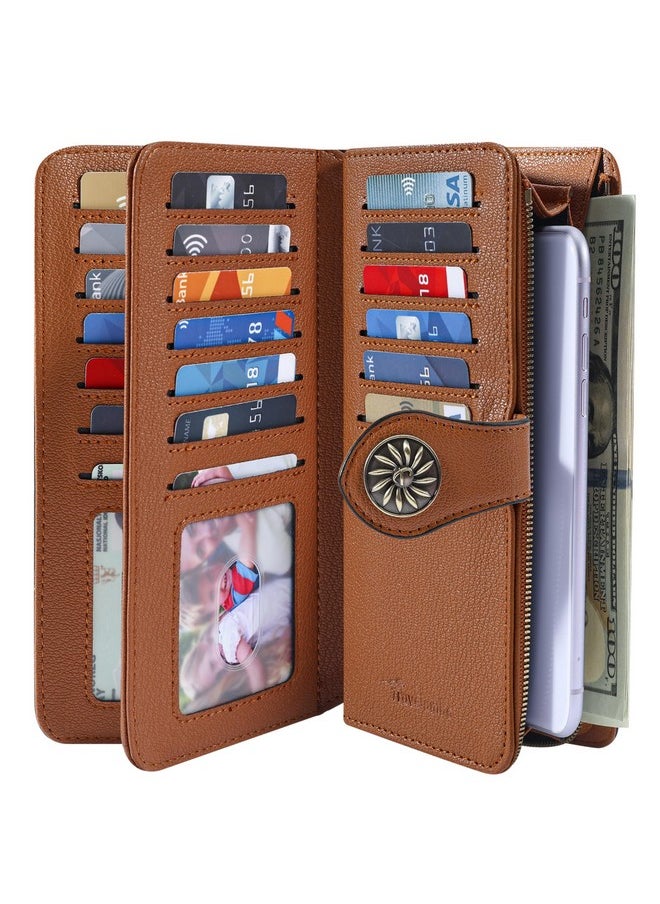 Travelambo Women'S Wallet Rfid Blocking Wristlet Clutch Large Capacity Credit Card Holder Leather Purse Wallets With Removable Wrist Strap  - Image 2
