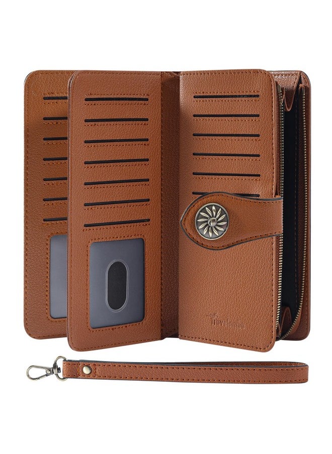 Travelambo Women'S Wallet Rfid Blocking Wristlet Clutch Large Capacity Credit Card Holder Leather Purse Wallets With Removable Wrist Strap  - Image 1
