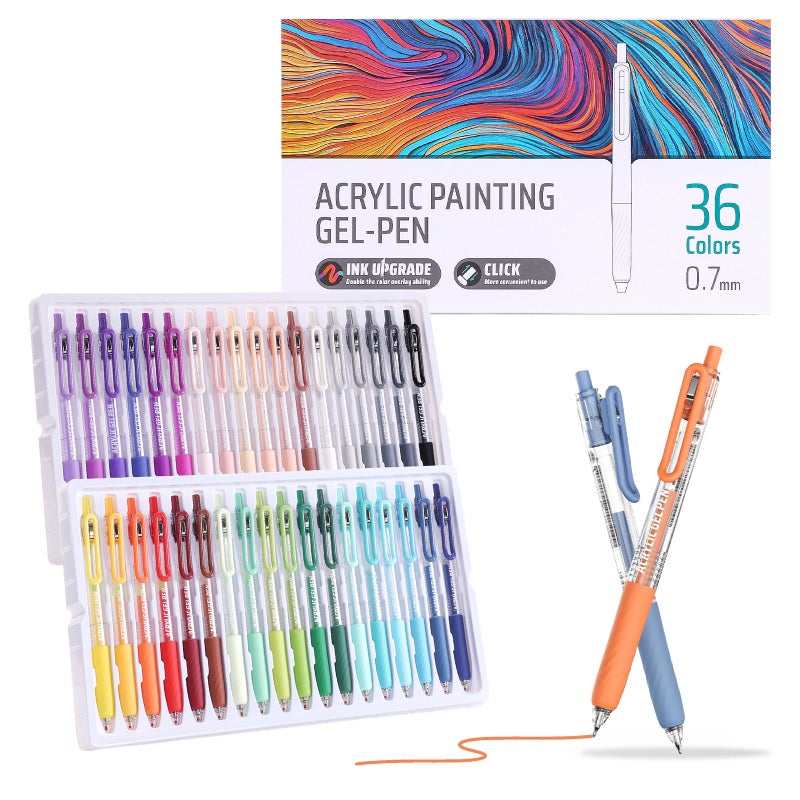 Xipan Acrylic Colored Pens Set, 36 Colors Retractable Gel Ink Pens, 0.7mm Fine Point Colorful Pen for Black Paper, Rock, Glass, Fabric and Art Crafts Supplies, Color Pen for Journaling Note Taking - Image 1