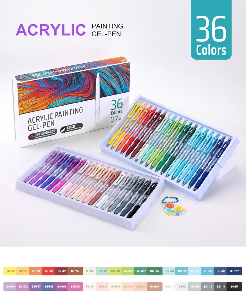 Xipan Acrylic Colored Pens Set, 36 Colors Retractable Gel Ink Pens, 0.7mm Fine Point Colorful Pen for Black Paper, Rock, Glass, Fabric and Art Crafts Supplies, Color Pen for Journaling Note Taking - Image 2