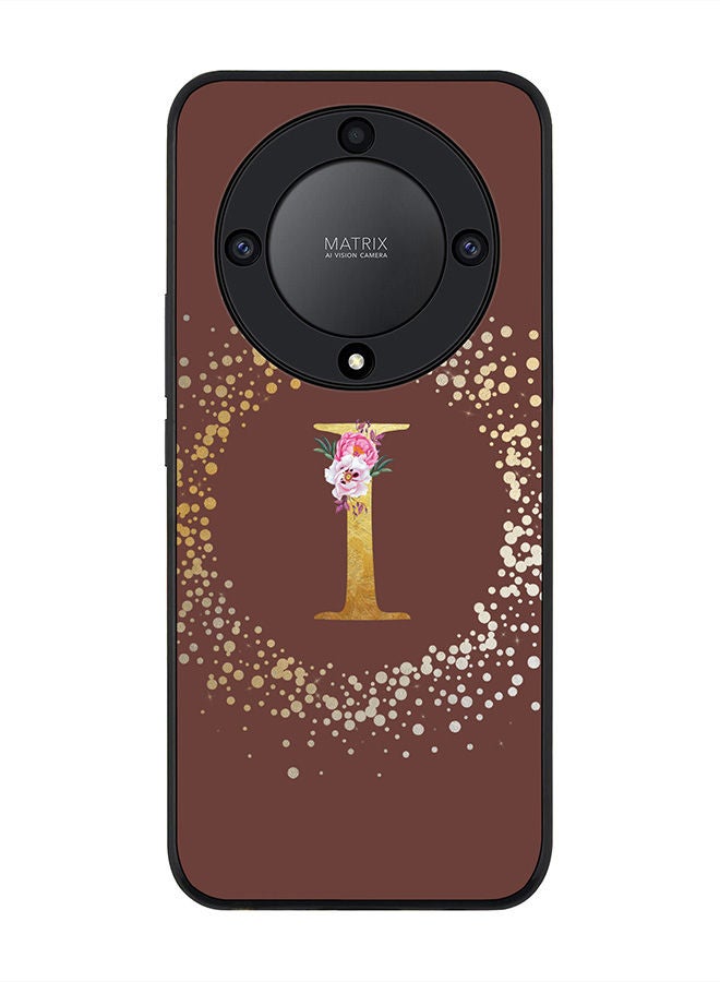 Stylizedd Rugged Black edge case for Honor X9a 5G Slim fit Soft Case Flexible Rubber Edges Anti Drop TPU Cover -  Custom Monogram Initial Letter Floral Pattern Alphabet - I  (Brown ) - Image 1