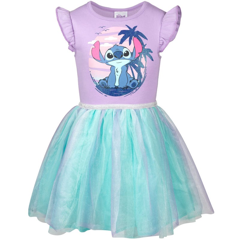 Disney Lilo & Stitch Little Girls Short Sleeve Dress Purple 7-8 - Image 1