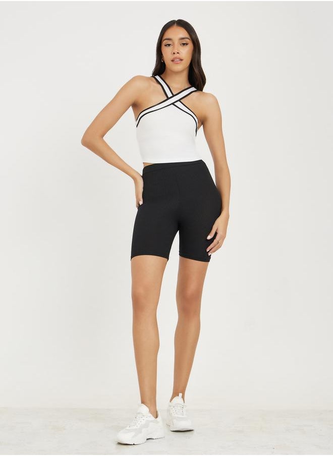 Styli - Ribbed Crisscross Halter Neck Crop Cami - Image 1