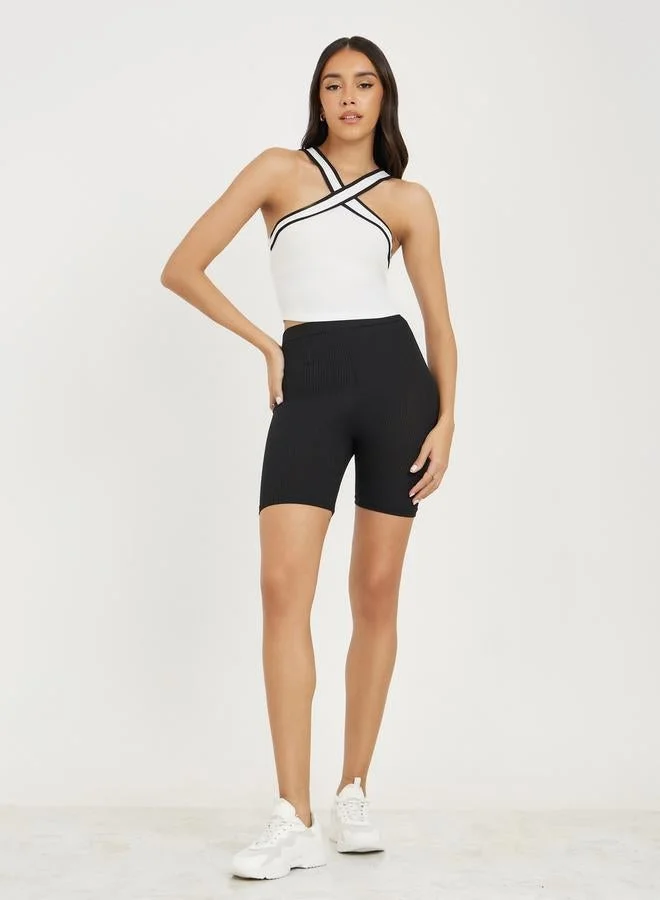 Take Two Ribbed Crisscross Halter Neck Crop Cami