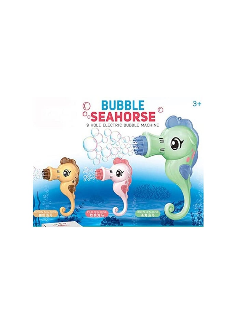 Bubble Gun Blower Machine in Seahorse Shape, 9 Holes Electric Bubble Machine for Toddlers | New Bubble Machine Outdoor Toys for Boys and Girls - Green - Image 3