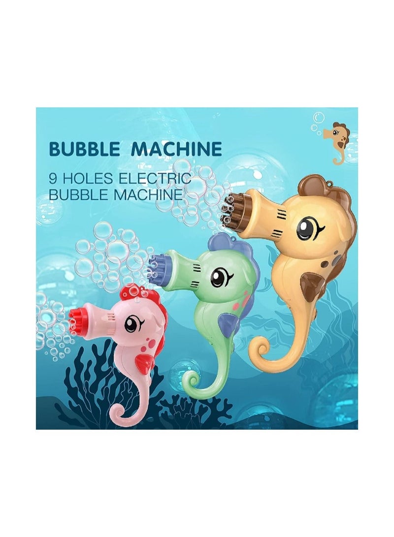 Bubble Gun Blower Machine in Seahorse Shape, 9 Holes Electric Bubble Machine for Toddlers | New Bubble Machine Outdoor Toys for Boys and Girls - Green - Image 4