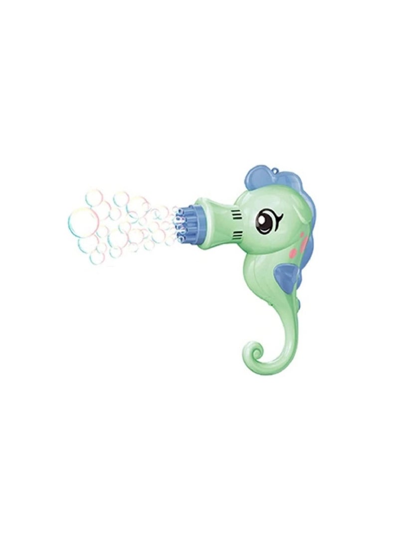 Bubble Gun Blower Machine in Seahorse Shape, 9 Holes Electric Bubble Machine for Toddlers | New Bubble Machine Outdoor Toys for Boys and Girls - Green - Image 1