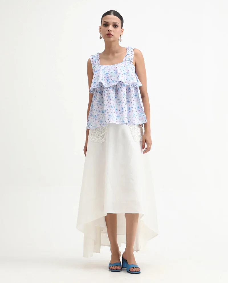 Rareism Women's Asymmetric Maxi Skirt With Lace Pockets
