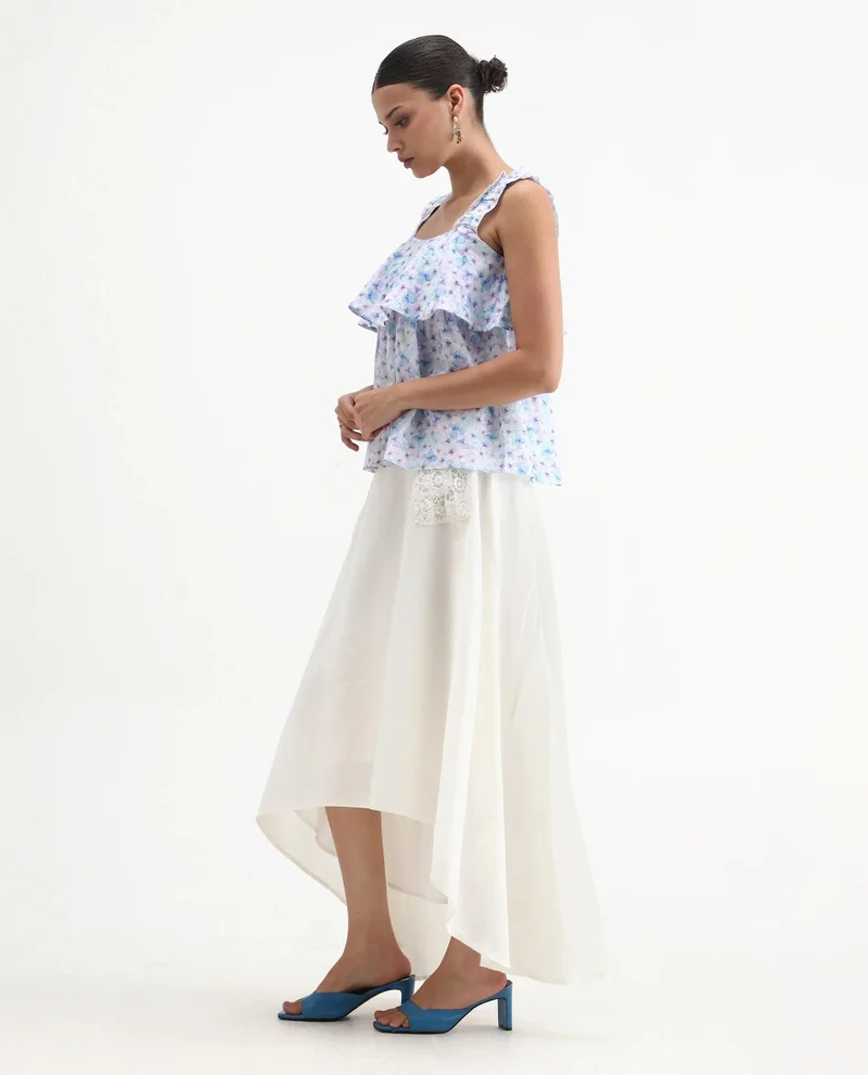 Rareism Women's Asymmetric Maxi Skirt With Lace Pockets