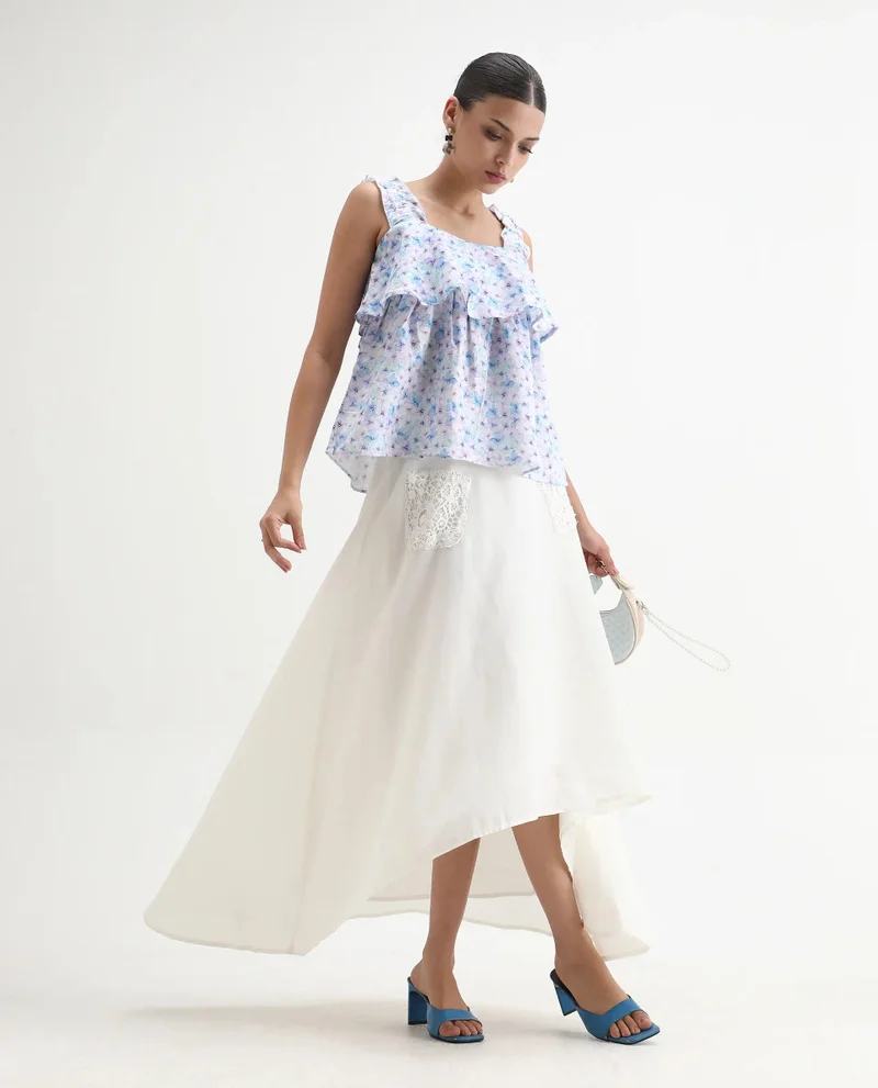 Rareism Women's Asymmetric Maxi Skirt With Lace Pockets