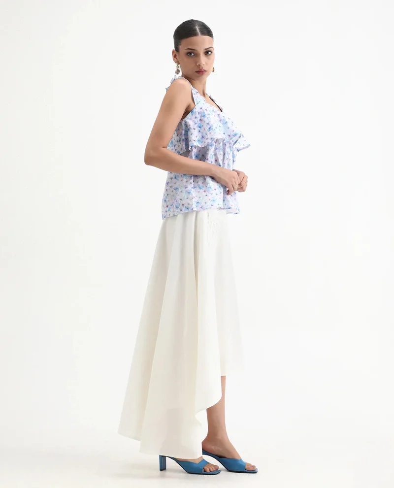 Rareism Women's Asymmetric Maxi Skirt With Lace Pockets