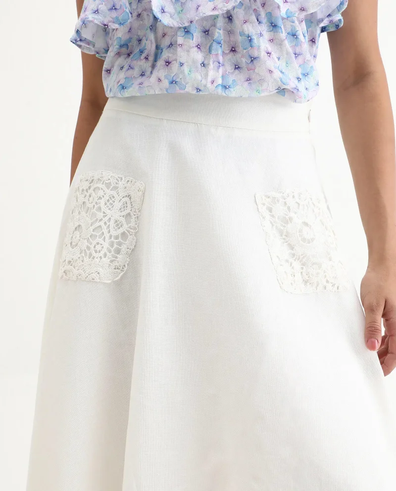 Rareism Women's Asymmetric Maxi Skirt With Lace Pockets